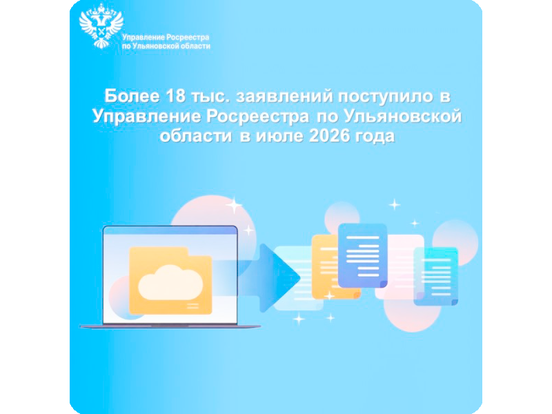 Более 18 тысяч заявлений поступило в Управление Росреестра по Ульяновской области в июле 2026 года.